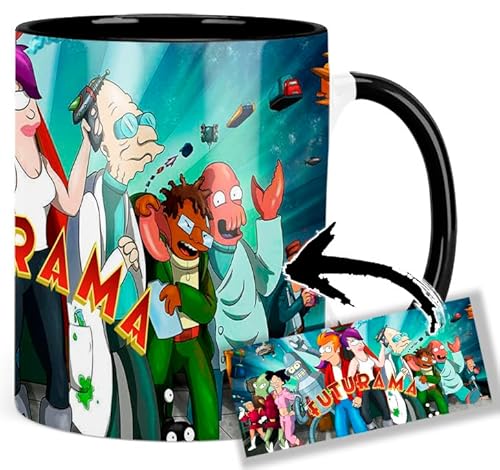 Futurama Bender Philip J. Fry Turanga Leela Tasse Innen & Henkel Schwarz Keramikbecher Mug von MUGSVILLE
