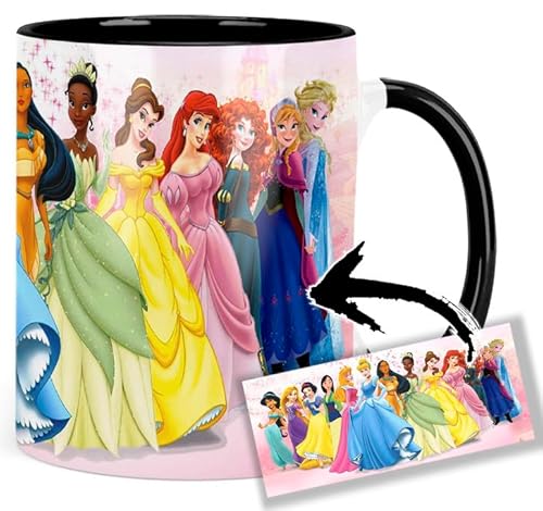 Belle Ariel Jasmine Pocahontas Cinderella Snow White Tasse Innen & Henkel Schwarz Keramikbecher Mug AAA von MUGSVILLE
