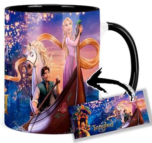 Tangled Mandy Moore Rapunzel Zacharylevi Flynn Tasse Innen & Henkel Schwarz Keramikbecher Mug von MUGSVILLE