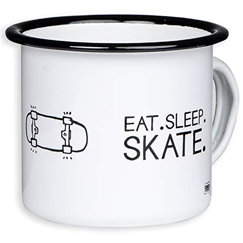 Emaille Tasse Eat Sleep Skate, Skateboard Motiv, Outdoor Ausrüstung für Skater, bruchfest und leicht, Kaffeepott, 300 ml von MUGSY