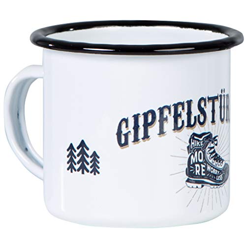 MUGSY Emaille Tasse GIPFELSTÜRMER mit Motiv, Emaille Becher Outdoor, Camping Ausrüstung, bruchfest&leicht | 300 ml von MUGSY