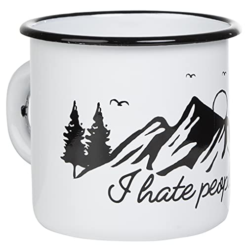 MUGSY Emaille Tasse, I Hate People, Berg Motiv, 330ml, Camping Tasse mit Spruch, bruchfest, weiß MUGSY Emaille Tasse, I Hate People, Berg Motiv, 330ml, Camping Tasse mit Spruch, bruchfest, weiß von MUGSY
