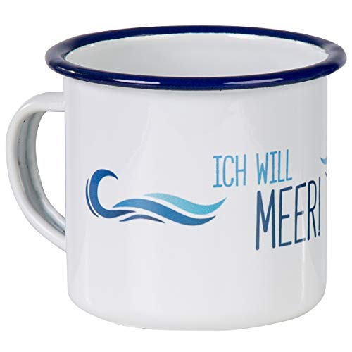 Emaille Tasse im maritimen Design, Outdoor Ausrüstung mit Motiv und Spruch, Wellen-Design, Kaffeebecher, 300 ml von MUGSY