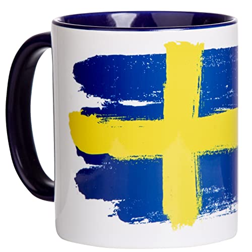 MUGSY Schweden Flagge auf Keramik Tasse Kaffeetasse mit Schweden Motivvon, 320 ml, Skandinavien Sverige von MUGSY