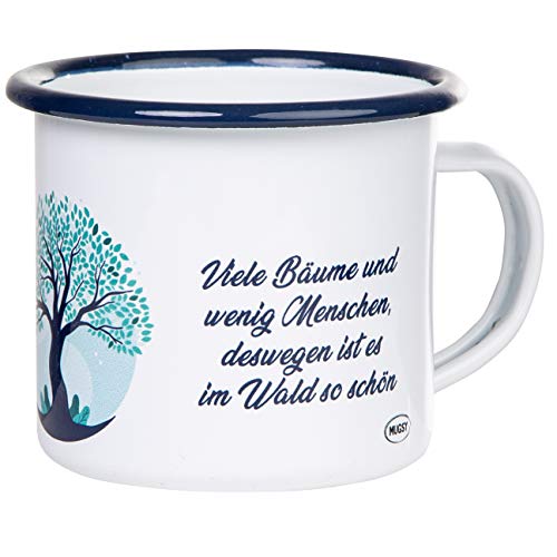 MUGSY | Emaille Becher mit Baum Motiv & Wald Spruch, leichte & robuste Camping Tasse, für Naturliebhaber | 300 ml von MUGSY