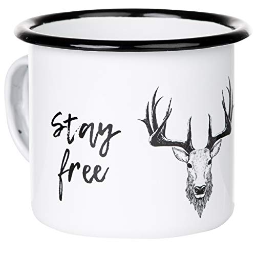 MUGSY Emaille Tasse, Hirsch-Motiv, 300ml, bruchfest & leicht, Retro Outdoor Becher von MUGSY