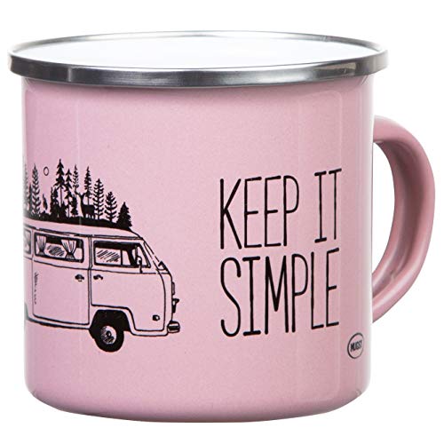 MUGSY | Emaille Tasse mit Camping Bus Motiv & KEEP IT SIMPLE Schriftzug, Geschenkidee, leicht & bruchsicher | 300 ml von MUGSY