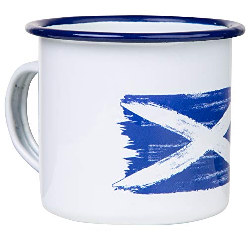 MUGSY Emaille Tasse mit Schottland Flagge, Schottland Fahne, Emaille Becher, 300 ml, Blechtasse leicht & bruchfest von MUGSY