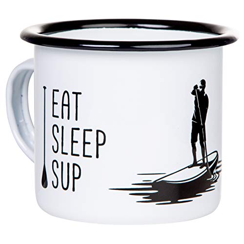 MUGSY I Emaille Tasse Eat Sleep Sup, Emaillebecher für SUP-Fans, Stand Up Paddle, SUP Board I leicht & robust I 300 ml von MUGSY