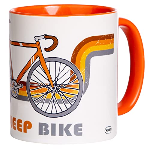 MUGSY | Keramiktasse EAT SLEEP BIKE Fahrradmotiv | mit orangener Innentasse im Retro-Design I 300 ml von MUGSY