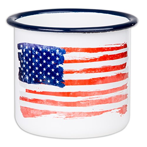 MUGSY Emaille Tasse mit USA Flagge, USA Fahne, Amerika Stars and Stripes Emaille Becher, 300 ml, Vintage Tasse von MUGSY