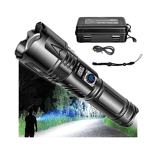 1000000 Lumen LED hohe leistungsstarke Taschenlampe, Super hell USB-Aufladung Taschenlampe,zoomable Taktische Taschenlampe mit digitalem Display,5 Modi, IPX4 wasserdichte von MUGUOY