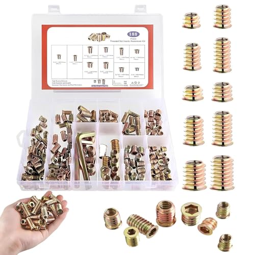 188 pcs Hexagon Socket Nuts Set, Nut Hex Socket Drive, 1/4-20 Threaded Screw Insert Assortment Kit with Storage Box for Wood Furniture,Threaded Bolt Fastener Connector Hex Socket (Color) von MUGUOY