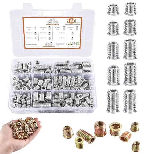 188 pcs Hexagon Socket Nuts Set, Nut Hex Socket Drive, 1/4-20 Threaded Screw Insert Assortment Kit with Storage Box for Wood Furniture,Threaded Bolt Fastener Connector Hex Socket (White) von MUGUOY
