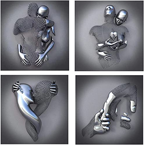 4 Stück Liebe Herz 3D-Effekt Wandkunst,abstrakte Metallfigur Skulptur Leinwand,HD-Druck Leinwand Malerei Kern,Paar Hängende Malerei,Home Art Style Dekor. (50 * 50cm) von MUGUOY