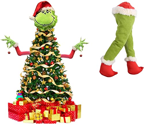 Grinch Weihnachtsbaum Topper, Grinch Christbaumschmuck Arm Kopf und Beine, Pelzigen Grünen Arm Ornament, für Xmas Home Party. (1×Bein) von MUGUOY