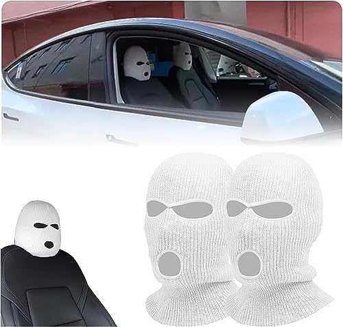 MUGUOY Funny Spoof Car Seat Headgear,Personalized Funny Hat,Auto Front/Rear Seats Headrest Cover,Universal Dustproof Headrest Protector Cover,Suitable for Halloween Spoof Decorations (White x2) von MUGUOY