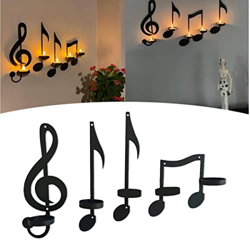 Set of 4 Black Music Note Wall Sconce,Vintage Art Musical Note-Style Candle Holders,Treble Clef Wall Decor,Indoor Creative Metal Sign Wall Hanger Lighting for Living Room, Bedroom, Front Porch, etc. von MUGUOY