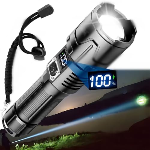 Super Bright 1000000 Lumens High Powerful LED Flashlight,USB Rechargeable Torch with Digital Power Display,IP65 Waterproof Zoomable Tactical Flashlight,Handheld Searchlight,3 Modes Flash Light von MUGUOY
