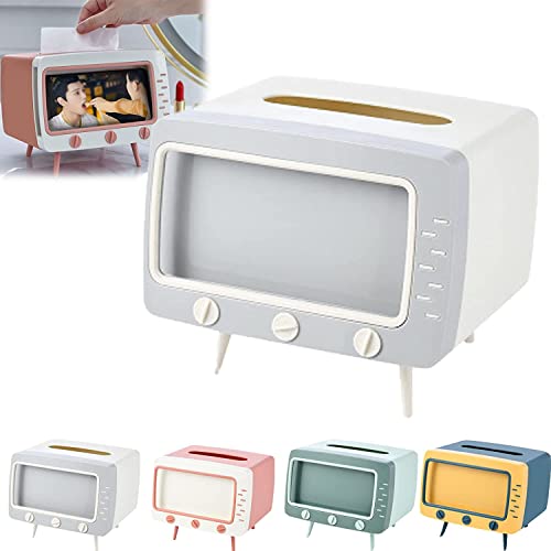 TV-Tissue-Box und Handyhalter, 2 in 1 Handy-Betrachtungshalterung & Tv-Tissue-Box, Tv-Tissue-Box, multifunktionale Handy-Ablage, Desktop-Dekoration, für Schlafzimmer, Zuhause und Büro (White) von MUGUOY