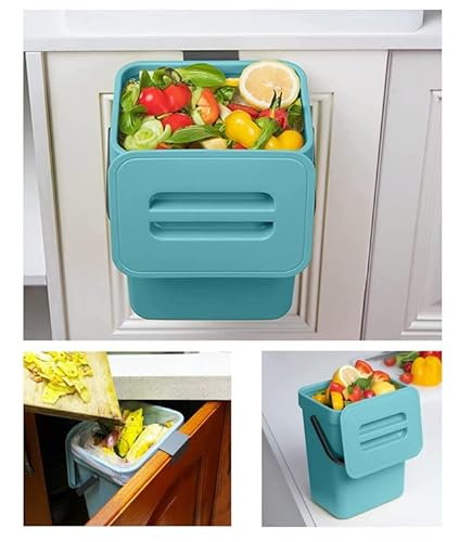 Kleiner Komposteimer für die Küche, Mülleimer für Arbeitsplatte, Behälter mit Deckel, Komposter, für den Innenbereich, 5 l, Polypropylen, Blau von MUGYPYR