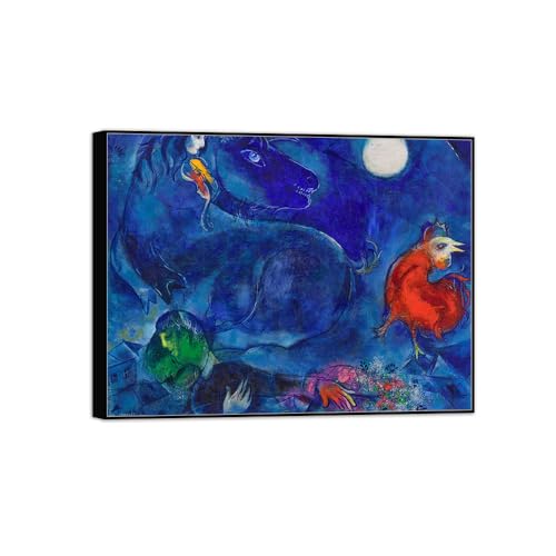 MUHJDYC Moderne Leinwandbild-Berühmte Gemälde-Reproduktion auf Leinwand-Schwarzer Rahmen Poster für Wohnzimmer(Blaues Pferd) 60x80cm von MUHJDYC