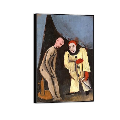MUHJDYC Moderne Leinwandbild-Karl Hofer Berühmte Gemälde-Reproduktion auf Leinwand-Schwarzer Rahmen Poster für Wohnzimmer(Clown und Puppe) 60x90cm von MUHJDYC