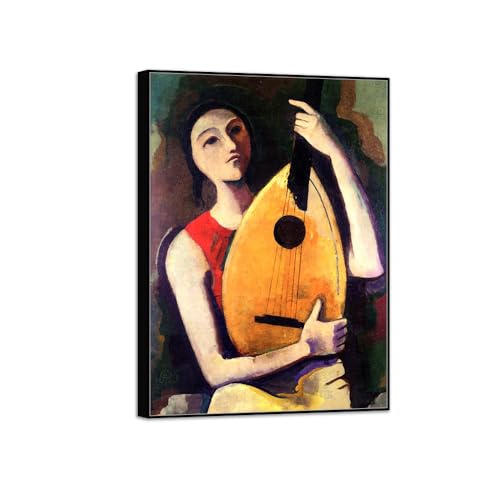 MUHJDYC Moderne Leinwandbild-Karl Hofer Berühmte Gemälde-Reproduktion auf Leinwand-Schwarzer Rahmen Poster für Wohnzimmer(Mädchen mit Laute) 60x85cm von MUHJDYC