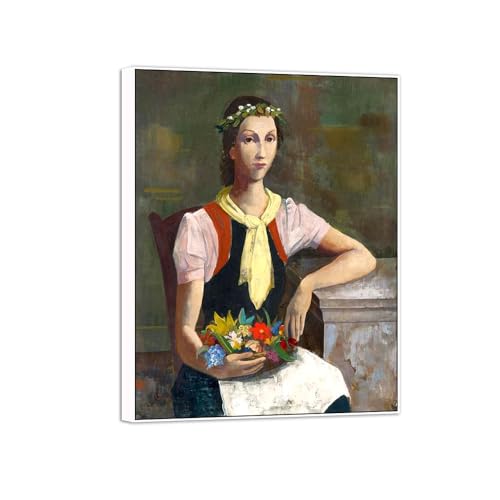 MUHJDYC Moderne Leinwandbild-Karl Hofer Berühmte Gemälde-Reproduktion auf Leinwand-Weiß Rahmen Poster für Wohnzimmer(Frau) 60x80cm von MUHJDYC