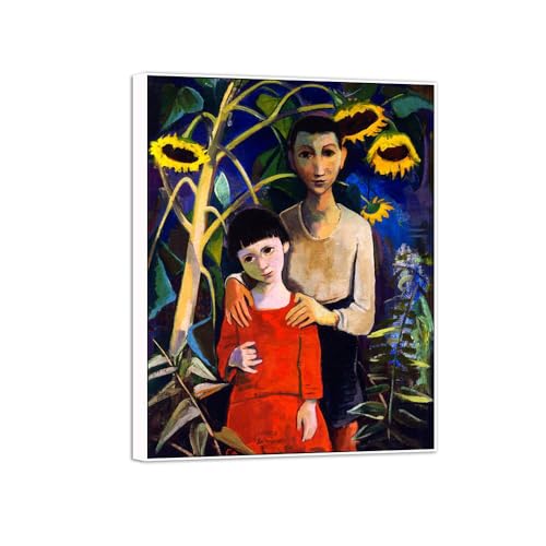MUHJDYC Moderne Leinwandbild-Karl Hofer Berühmte Gemälde-Reproduktion auf Leinwand-Weiß Rahmen Poster für Wohnzimmer(Kinder unter Sonnenblumen) 40x50cm von MUHJDYC