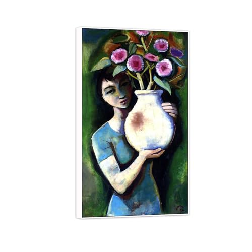 MUHJDYC Moderne Leinwandbild-Karl Hofer Berühmte Gemälde-Reproduktion auf Leinwand-Weiß Rahmen Poster für Wohnzimmer(Mädchen hält Blumenvase) 60x100cm von MUHJDYC