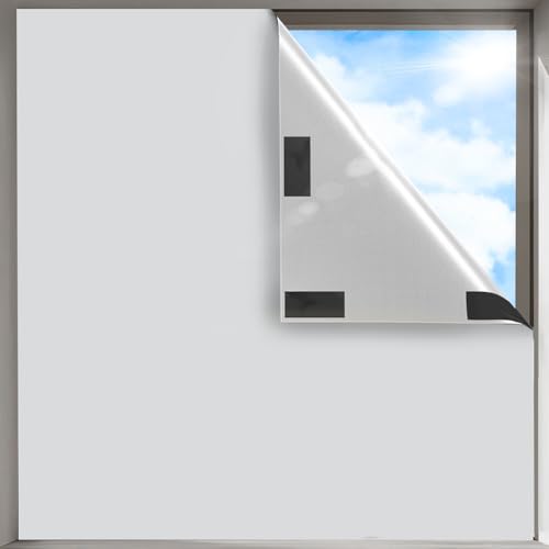 MUHOO Rollo für Fenster ohne Bohren, 100% Lichtundurchlässige Verdunkelungrollo, Sonnenschutz Thermorollo mit Kleberpads, Tragbar & Zuschneiderbar - Grau (145x200cm) von MUHOO