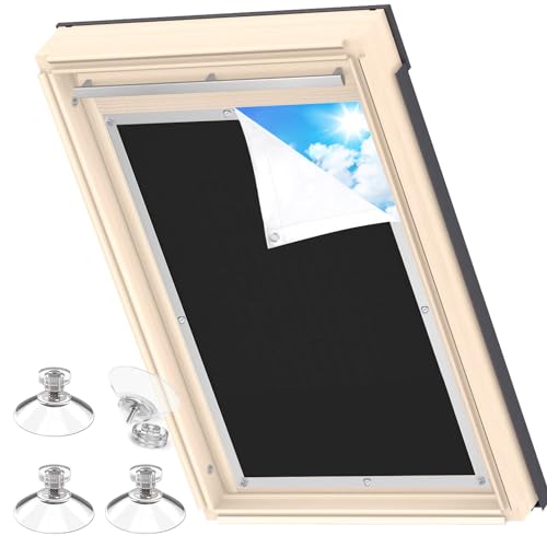 MUHOO Verdunklungsrollo, Sonnenchutz Dachfenterrollos zur 100% Lichtundurchlässig, Rollos für Fenster ohne Bohren mit Saugnäpfe - Schwarz (96x100, Y85) von MUHOO