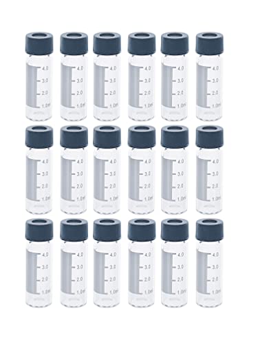 4 ml transparente HPLC-Ampullen 13–425 Lab Autosampler Ampullen mit Schreibbereich und Abstufungen, schwarzer Schraubverschluss mit Loch, rotes PTFE und weißes Silikon-Septa, 100 Stück/Packung 4 ml transparente HPLC-Ampullen 13–425 Lab Autosampler Ampullen mit Schreibbereich und Abstufungen, schwarzer Schraubverschluss mit Loch, rotes PTFE und weißes Silikon-Septa, 100 Stück/Packung von MUHWA