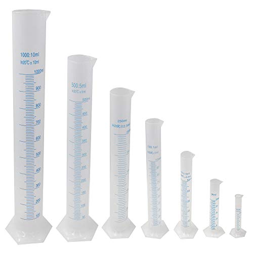 Kunststoff-Messzylinder 10 ml / 25 ml / 50 ml / 100 ml / 250 ml / 500 ml / 1000 ml 2-seitige Markierung blau und erhöhte Graduierungszeilen Satz von 7 Kunststoff-Messzylinder 10 ml / 25 ml / 50 ml / 100 ml / 250 ml / 500 ml / 1000 ml 2-seitige Markierung blau und erhöhte Graduierungszeilen Satz von 7 von MUHWA