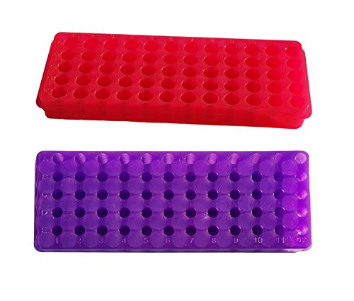 MUHWA 2 Stück 1,5 ml Tube Rack 0,5 ml Mikrotube Rack 2 ml 60 Mulden Tube Halter Laborbedarf sortierte Farben lila, rot von MUHWA