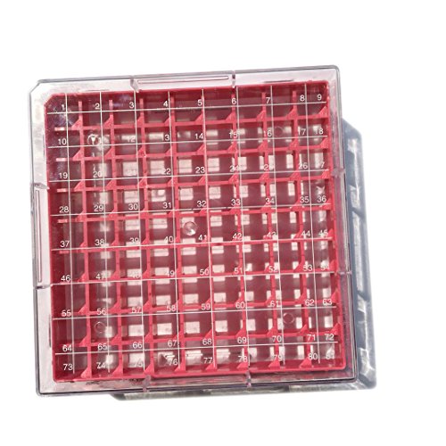 cryobox polycarbonat, länge x breite x 52mm 130mm 130mm höhe, 9 x 9 array, 81 ort (rot) von MUHWA