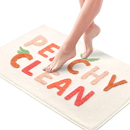 MUJOO Peachy Clean Badematte, niedlicher Badezimmerteppich, rosa und cremefarben, rutschfester Plüsch-Teppichläufer für Badezimmer (50.8x81.3 cm, pfirsichfarben reinigt) von MUJOO