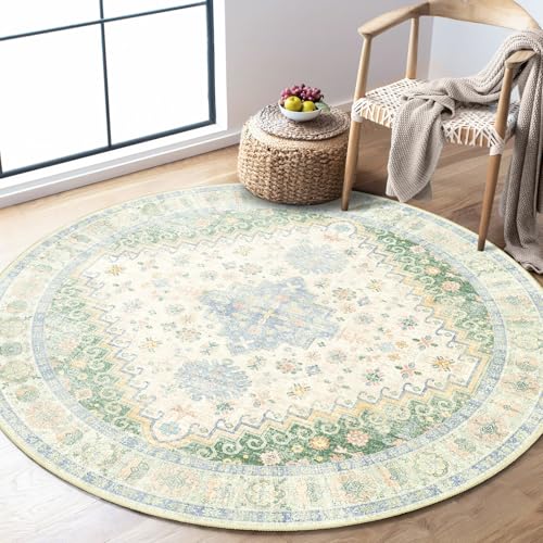 MUJOO Runder Teppich, 122 cm, kleiner Fahrradteppich, waschbar, runde Teppiche für Eingangsbereich, Schlafzimmer, Küche, Boho, rutschfest, Hellgrün und Blau MUJOO Runder Teppich, 122 cm, kleiner Fahrradteppich, waschbar, runde Teppiche für Eingangsbereich, Schlafzimmer, Küche, Boho, rutschfest, Hellgrün und Blau von MUJOO