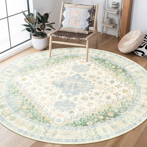 MUJOO Runder Teppich, 152 cm, waschbar, runde Teppiche für Wohnzimmer, Esszimmer, Boho, rutschfest, Hellgrün und Blau MUJOO Runder Teppich, 152 cm, waschbar, runde Teppiche für Wohnzimmer, Esszimmer, Boho, rutschfest, Hellgrün und Blau von MUJOO