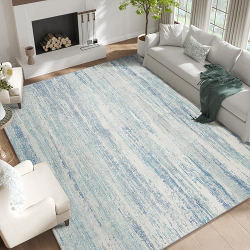 MUJOO Teppich, waschbar, für Wohnzimmer, Schlafzimmer, Esszimmer, modern, abstrakt, groß, rutschfest, für den Innenbereich, niedriger Flor, neutrales Blau MUJOO Teppich, waschbar, für Wohnzimmer, Schlafzimmer, Esszimmer, modern, abstrakt, groß, rutschfest, für den Innenbereich, niedriger Flor, neutrales Blau von MUJOO