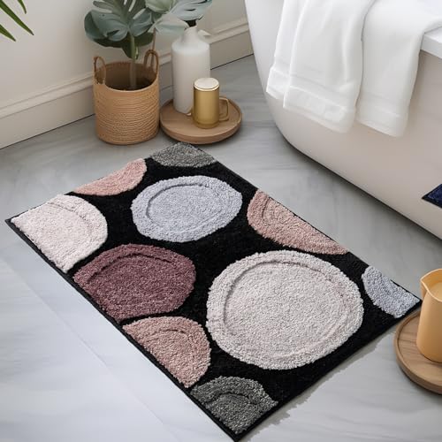 Stein-Badematte für Badezimmer, Kopfsteinpflaster, Badezimmerteppich, Boho, klein, saugfähig, rutschfest, neutraler Teppich für Dusche, Boden, Heimdekoration, Zen, 50,8 x 81,3 cm, Schwarz, Braun, von MUJOO