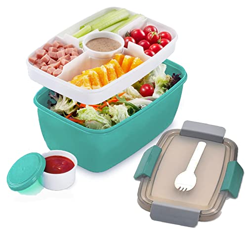 MUJUZE Bento Box für Erwachsene, 2-stufige Lunchbox mit unterteilung fächern,Salatbox to go Nachhaltig Auslaufsiche, BPA frei Brotdose mit Besteck Brotzeitbox für Arbeit/Picknick von MUJUZE