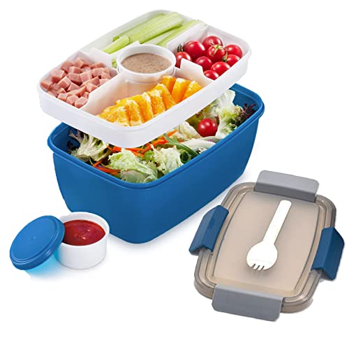 MUJUZE Bento Box Erwachsene Große,2000ML - Lunchbox mit unterteilung fächern,2-stufige Salatbox to go Nachhaltig Auslaufsiche, BPA frei-Brotbox mit Besteck, Brotzeitbox für Arbeit/Picknick von MUJUZE