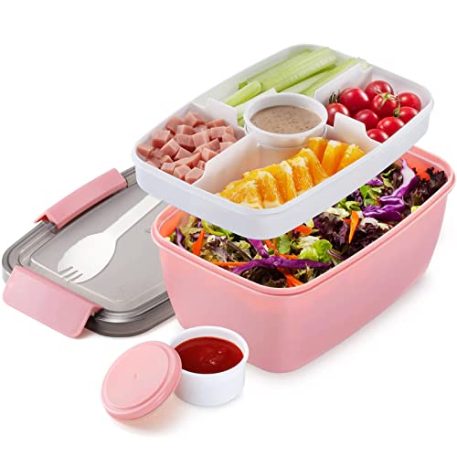 MUJUZE Lunchbox Erwachsene,2000ML- Bento Box Große,Brotdose mit Fächern Erwachsene,2-stufige Salatbox to go Nachhaltig,Auslaufsiche,BPA frei Brotbox, Brotzeitbox für Arbeit/Picknick(Pink) von MUJUZE