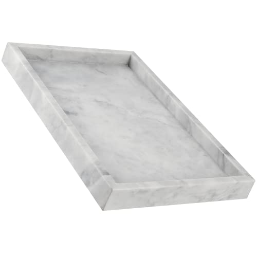 MUKCHAP Rechteckiges Marmor-Badezimmer-Tablett, 30 x 20 x 3 cm, Marmor-Waschtisch-Tablett, Marmor-Ablageteller für Kommoden von MUKCHAP