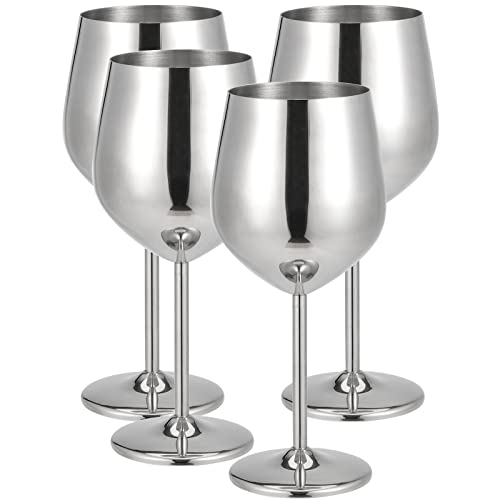 MUKLEI 4 PCS 500ml/18oz Edelstahl Weingläser, Splitterfrei Silber Edelstahl Kelche für Party, Hochzeit, Jubiläum, Outdoor von MUKLEI