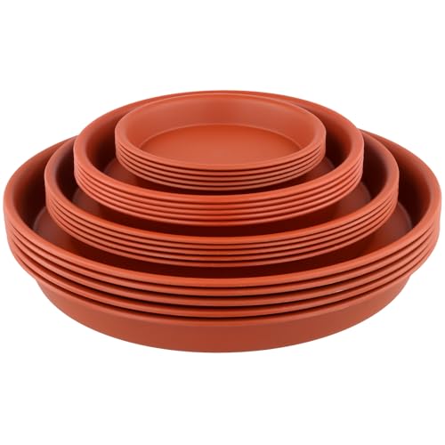 MUKSEUT 20 Stück Blumentopf-Untersetzer, 4 Größen, rot, rund, Untersetzer für Pflanzen, langlebige Kunststoff-Pflanzschalen für Töpfe, wasserdichte Pflanzen-Untersetzer, Blumentopf-Tropfschalen für von MUKSEUT