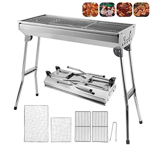 MUL-BOUTIQUE Holzkohlegrill, Faltbar, Tragbar, BBQ Standgrill mit Regalen, Edelstahl, Camping/Picknick von MUL-BOUTIQUE