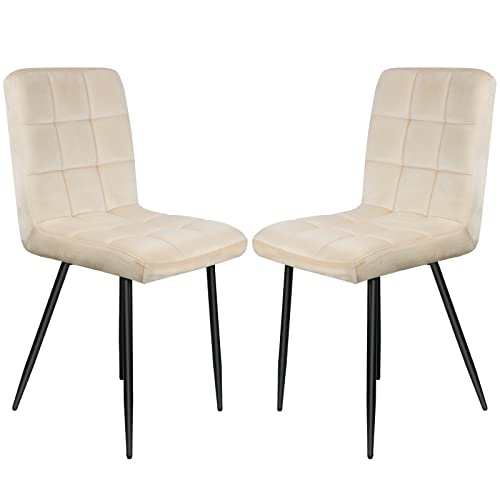 MUL-BOUTIQUE 2 Esszimmerstühle mit Rückenlehne, Tisch und Stuhl aus Kunstleder, bequem, Bistrostuhl mit stabilem Metallgestell, geeignet für Wohnzimmer, Esszimmer (cremefarben) von MUL-BOUTIQUE